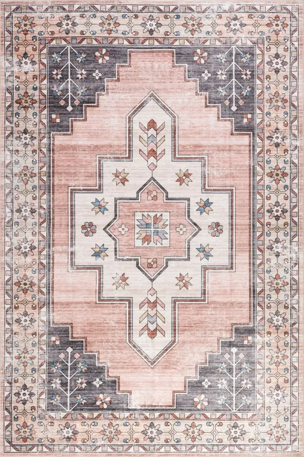 Laurel Medallion Spill Proof Washable Rug