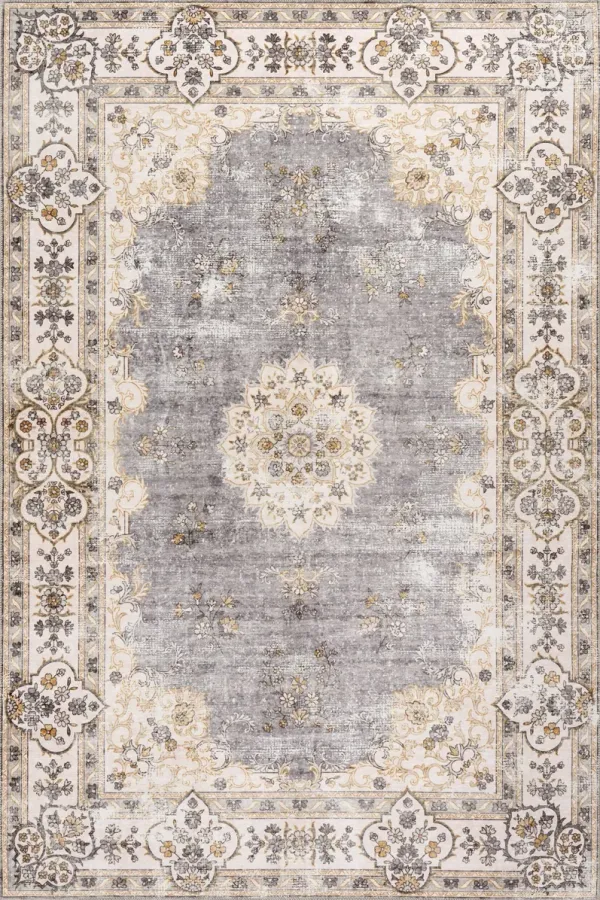 Rosette Medallion Spill Proof Washable Rug