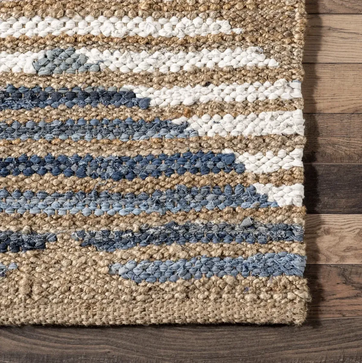 Hand Braided Denim And Jute Striped Diamonds Rug
