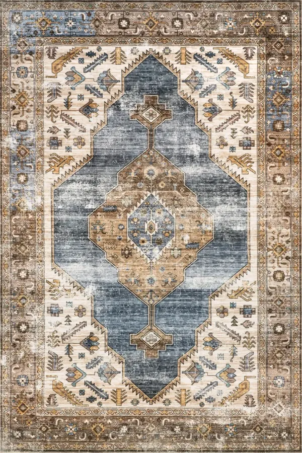 Native Iris Medallion Washable Rug