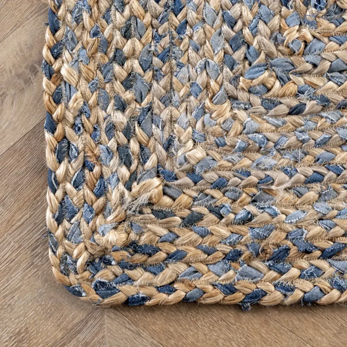 Hand Braided Twined Jute And Denim Rug