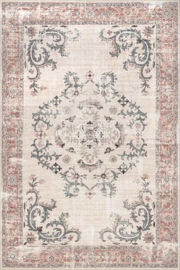 Faded Wreath Washable Rug