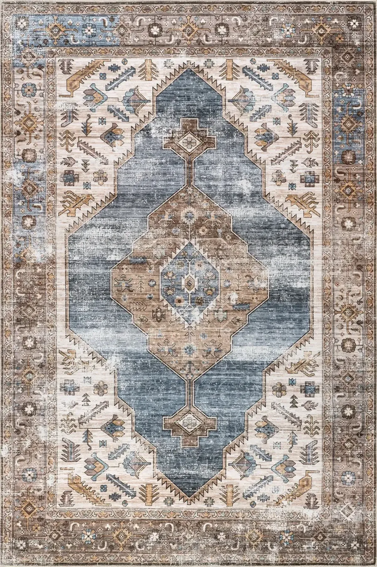 Native Iris Medallion Spill Proof Washable Rug