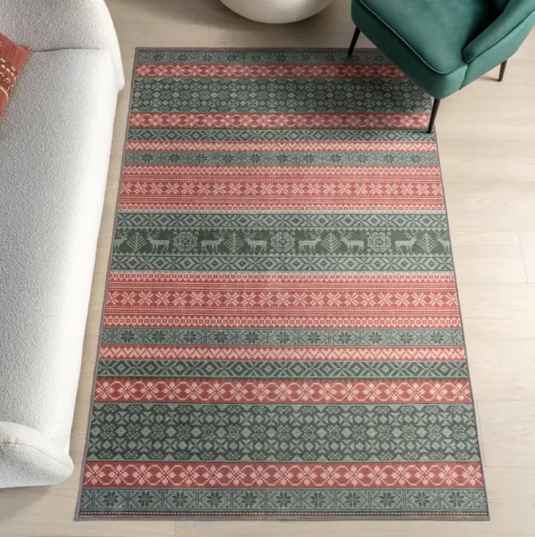 Hollie Reindeer Spill Proof Washable Rug