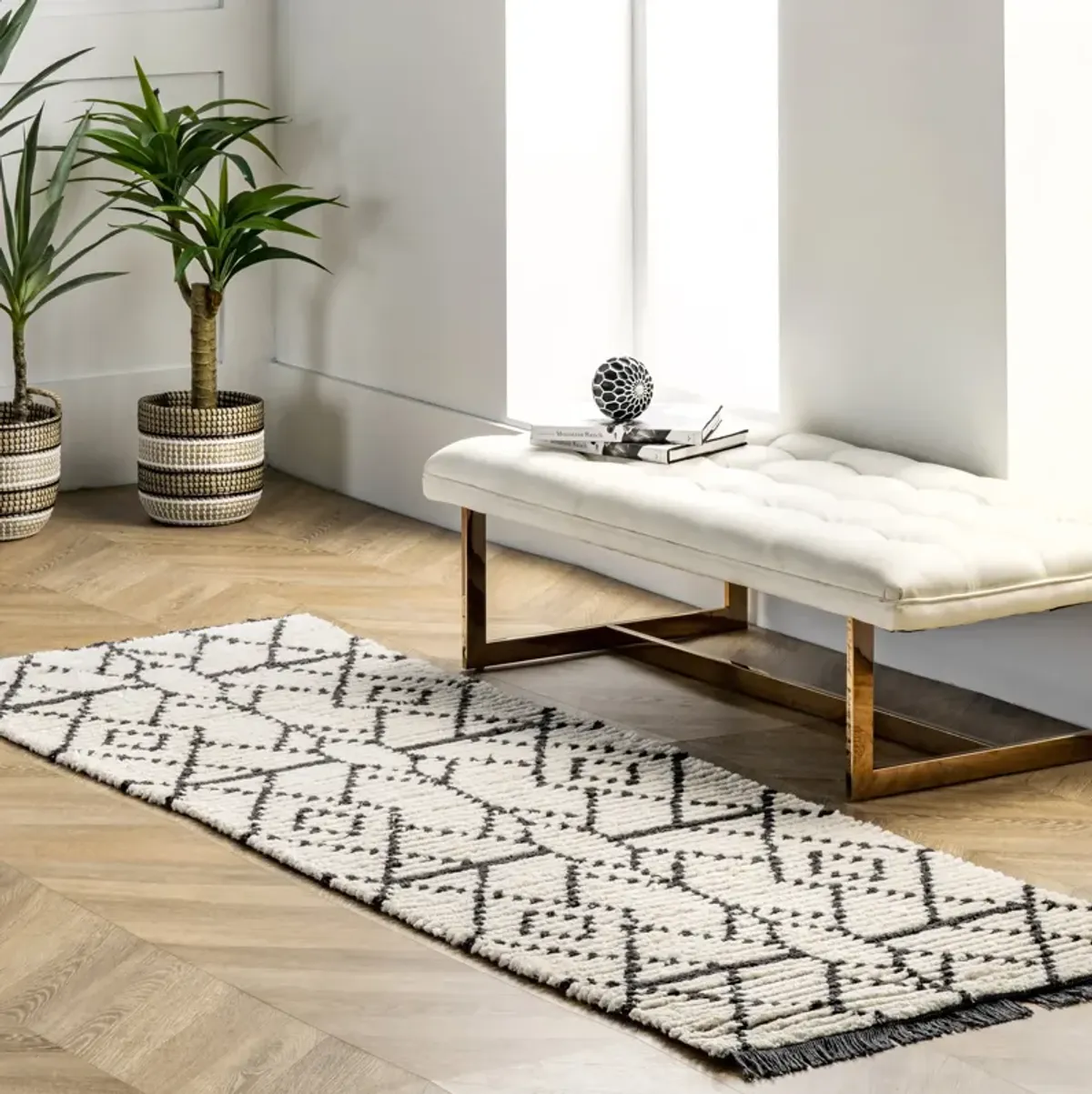 Modern Tracery Tasseled Rug