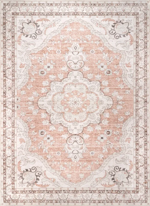 Faded Rosette Washable Rug