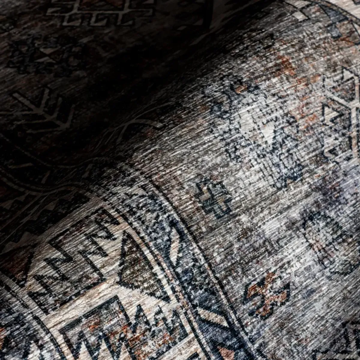 Faded Geometric Spill Proof Washable Rug