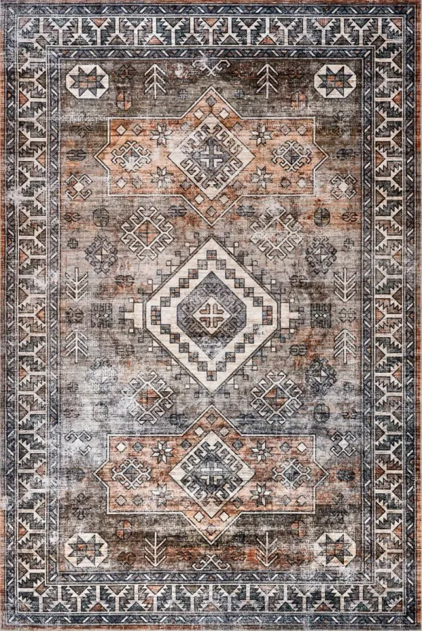 Faded Geometric Spill Proof Washable Rug