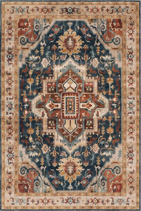 Jewel Medallion Spill Proof Washable Rug