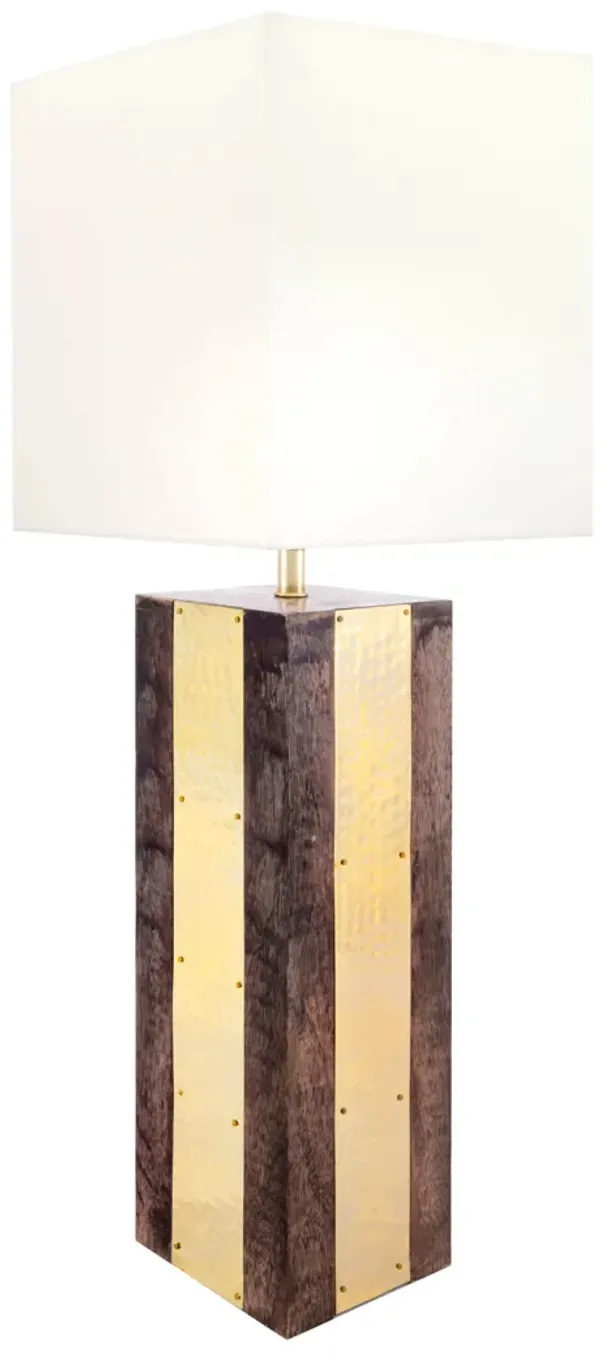 25-Inch Jasmine Wood Brass Table Lamp