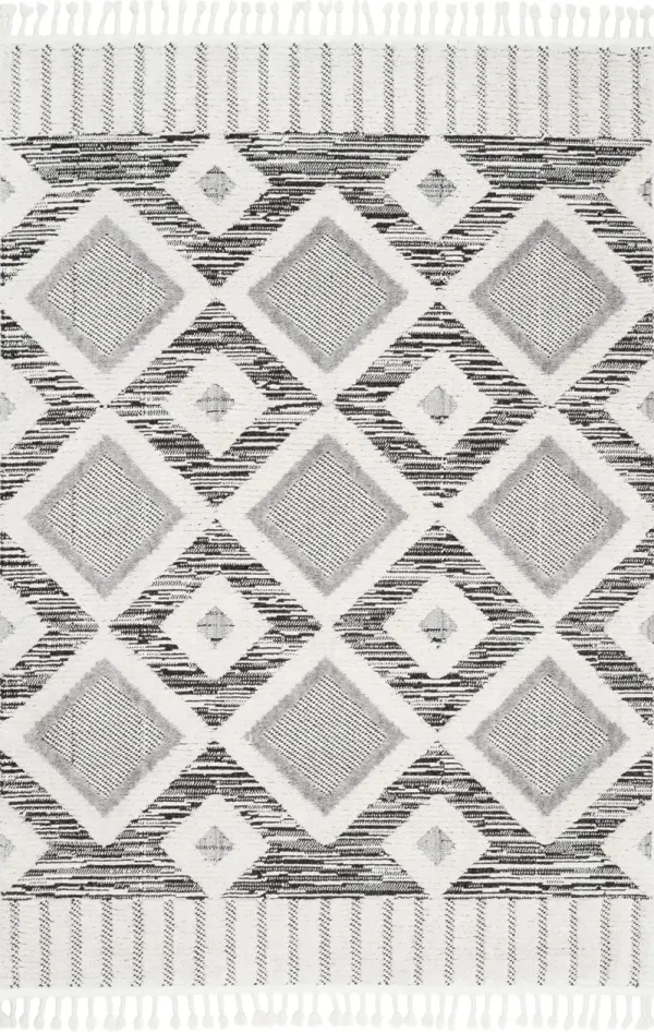 Shaggy Checkered Tiles Tassel Rug