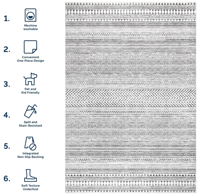 Tribal Banded Washable Rug