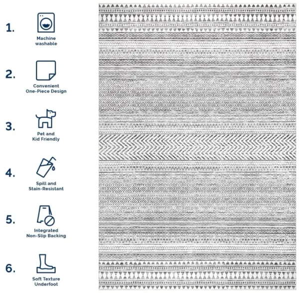 Tribal Banded Washable Rug