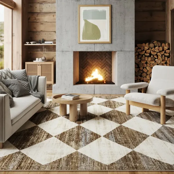 Vanni Checkered Fringed Rug