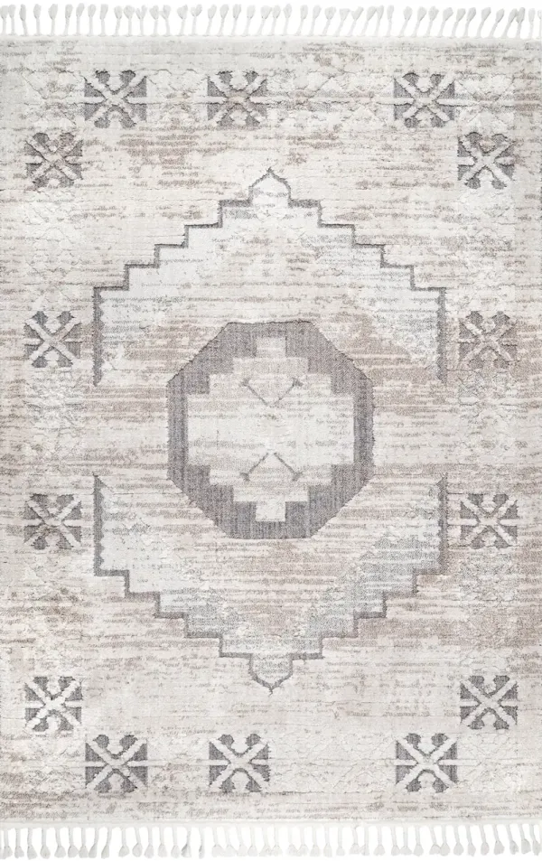 Shaggy Barbed Medallion Tassel Rug