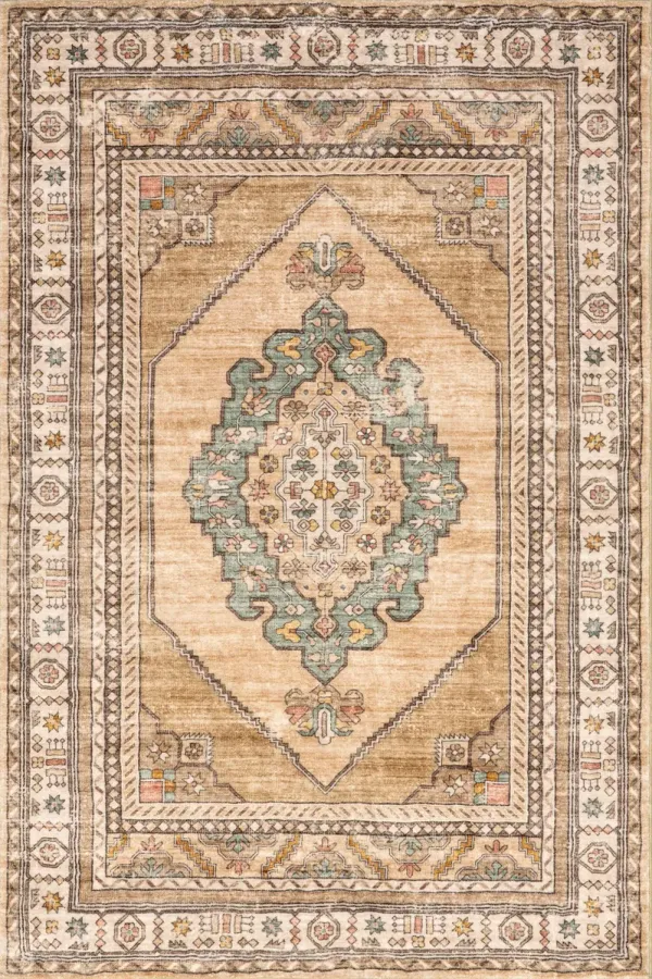 Fern Vintage Medallion Washable Rug