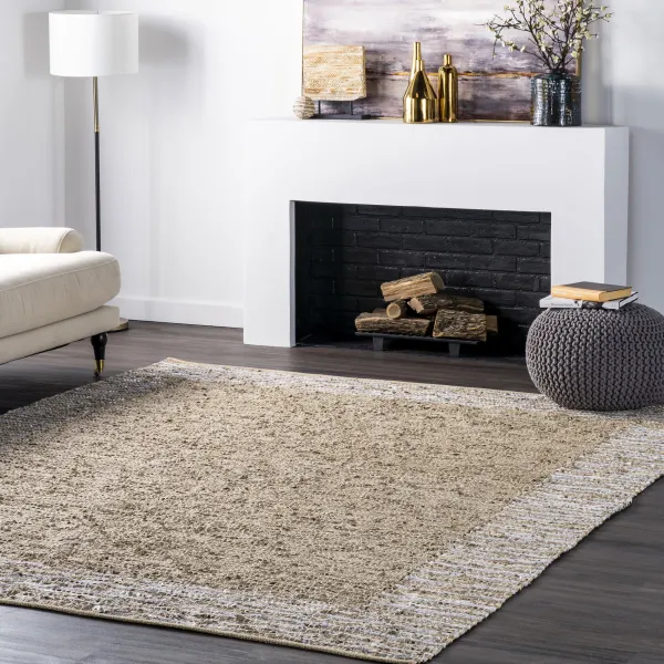 Handwoven Striped Border Leather Rug