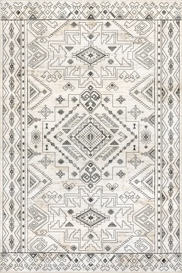 Marley Geometric Bordered Washable Rug