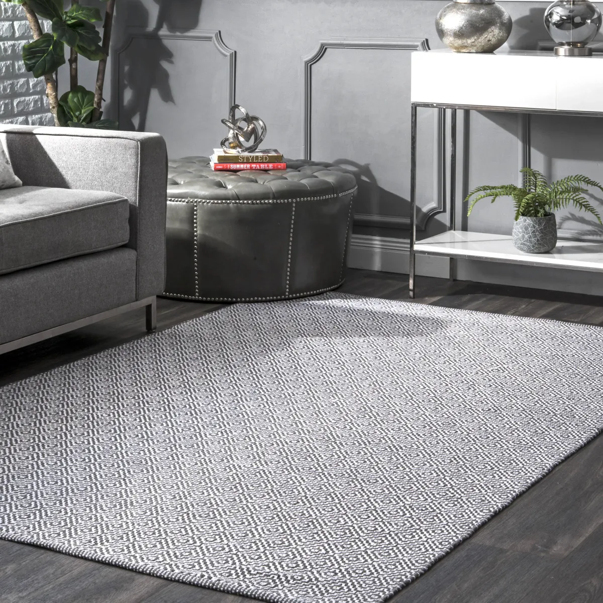 Diamond Cotton Check Flatwoven Rug
