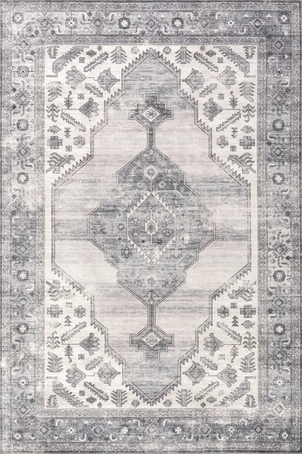 Native Iris Medallion Spill Proof Washable Rug