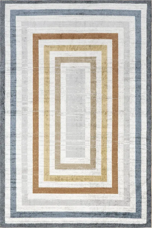 Lilac Striped Bordered Washable Rug
