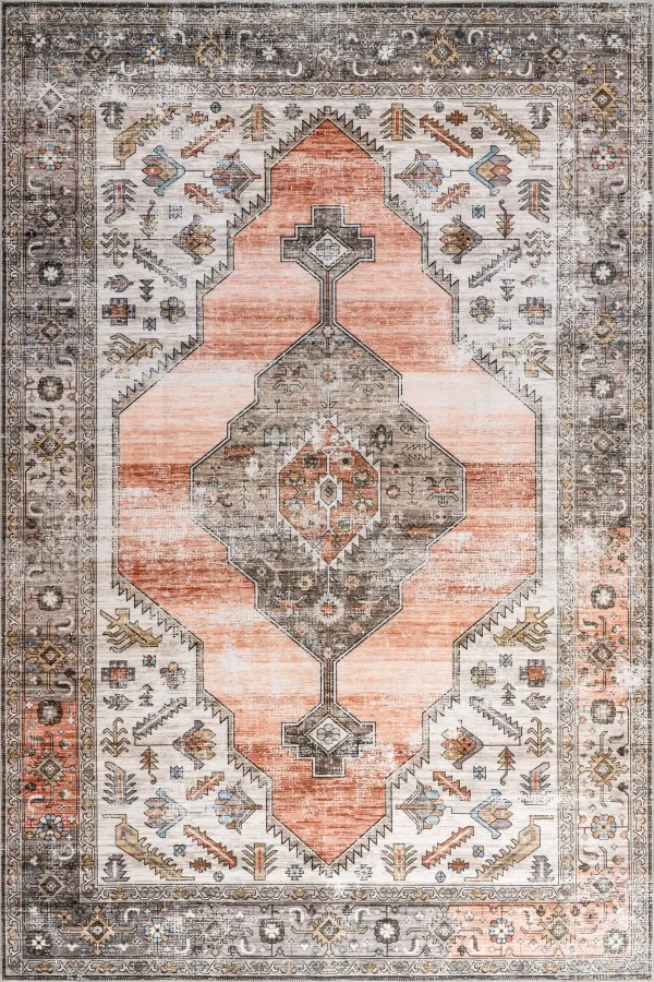 Native Iris Medallion Spill Proof Washable Rug