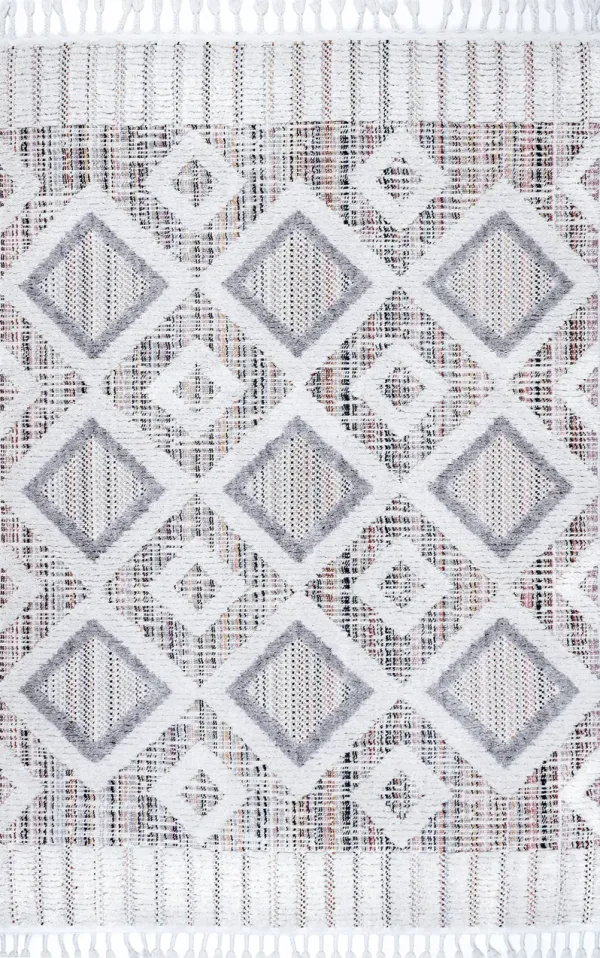 Shaggy Checkered Tiles Tassel Rug