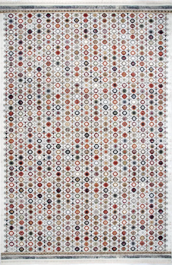 Honeycomb Stripes Fringed Rug