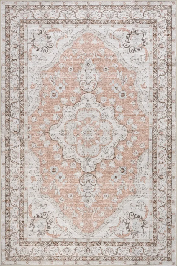 Faded Rosette Spill Proof Washable Rug