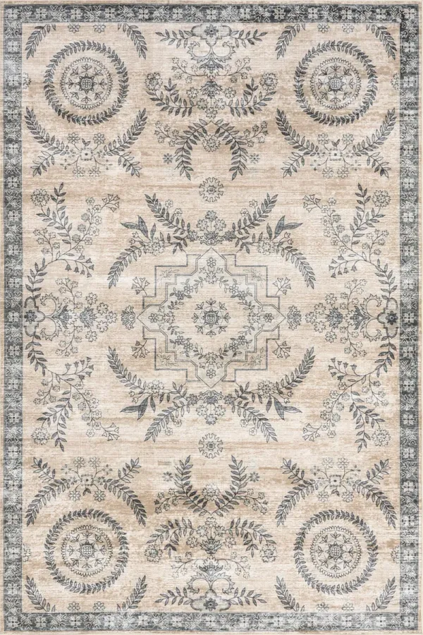 Londyn Floral Vines Spill Proof Washable Rug