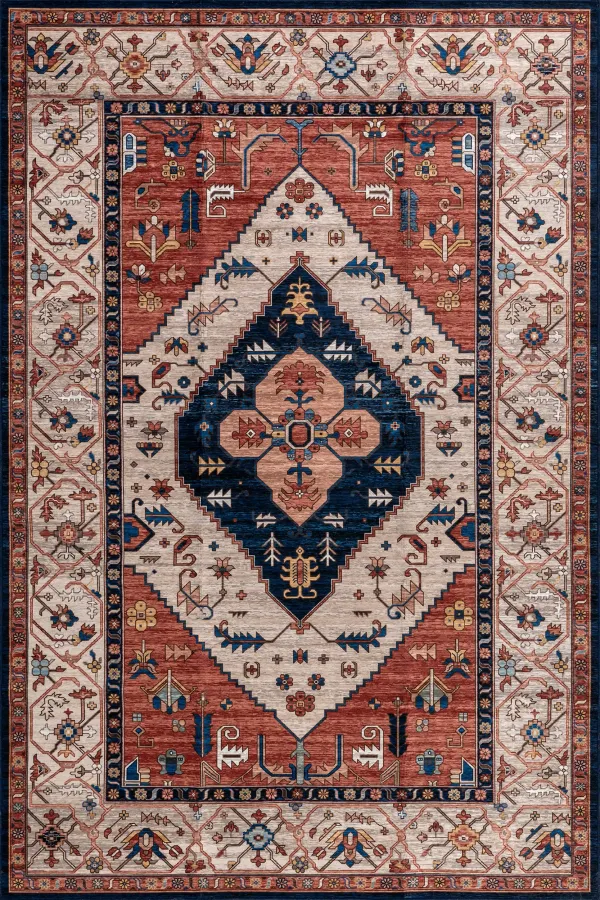 Tribal Medallion Spill Proof Washable Rug