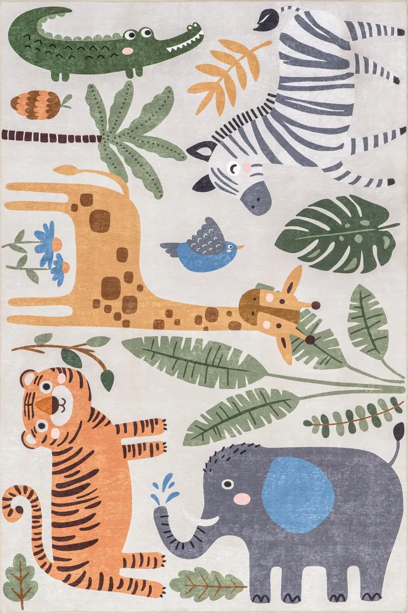 Debra Kids Spill Proof Washable Jungle Friends Rug