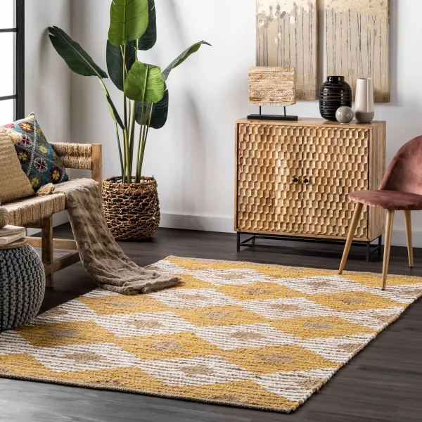 Hand Braided Denim And Jute Striped Diamonds Rug