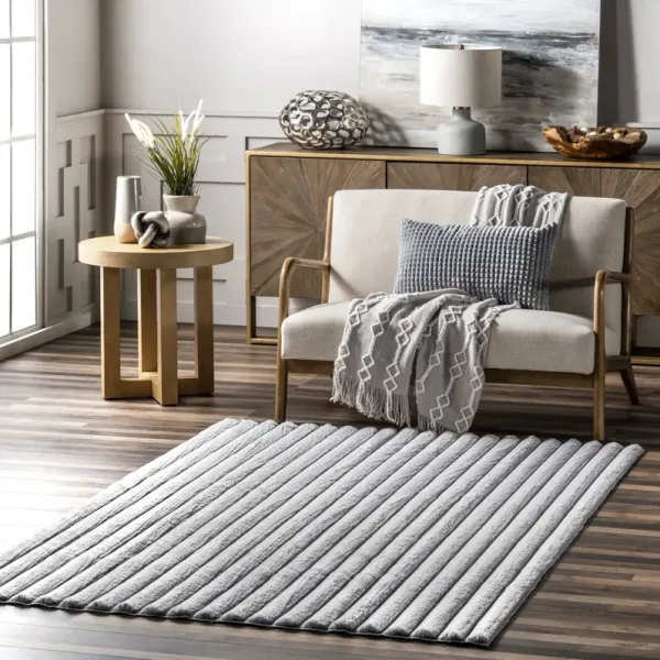 Kris Striped Plush Cloud Washable Rug