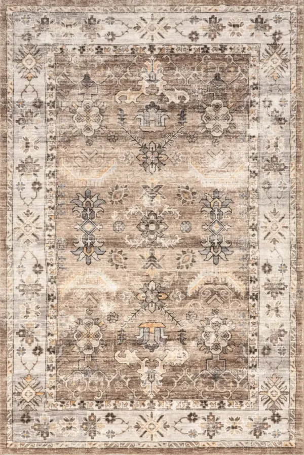 Erma Vintage Floral Medallion Washable Rug