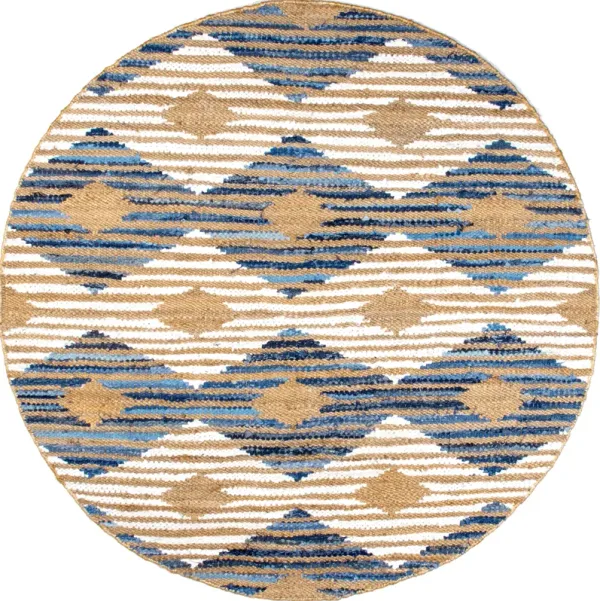 Hand Braided Denim And Jute Striped Diamonds Rug
