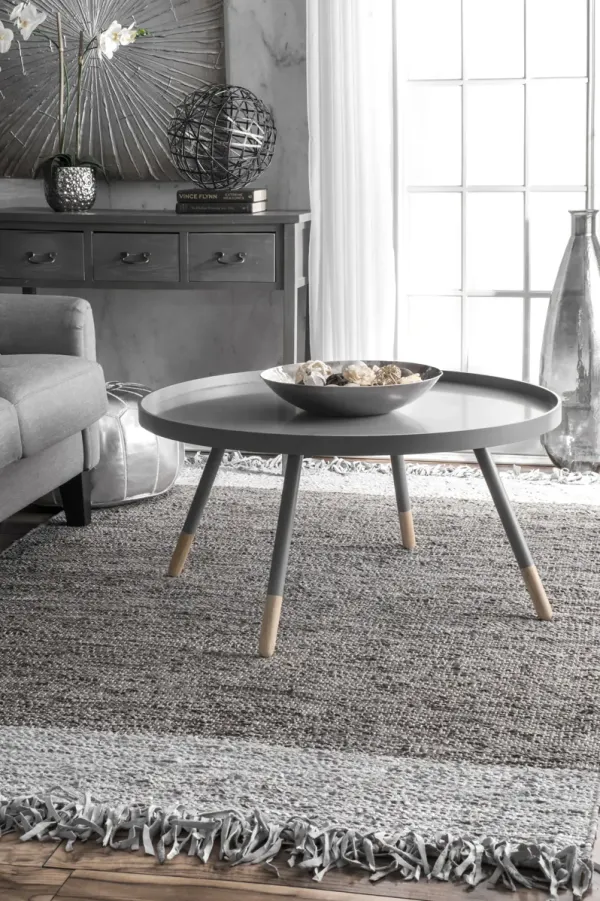 Bordered Leather Tassel Rug