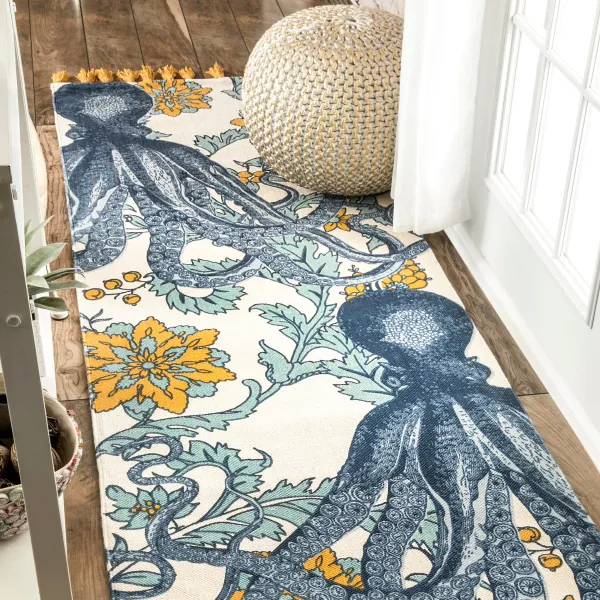 Flatweave Cotton Giant Octopus Rug