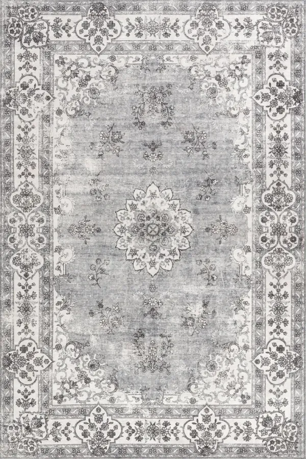 Rosette Medallion Spill Proof Washable Rug