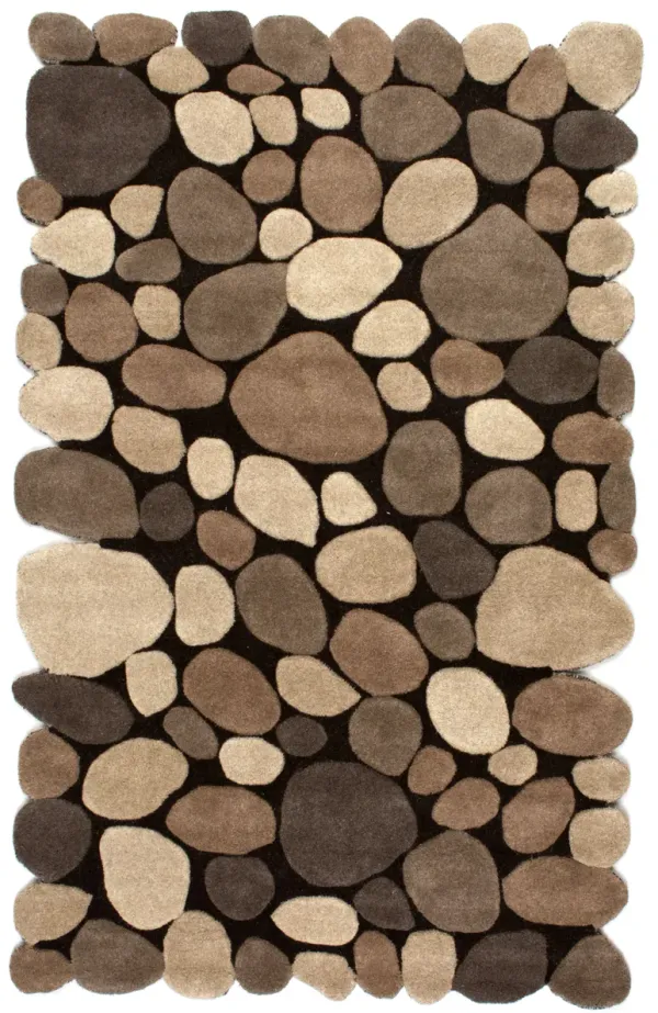 Contemporary Handmade Wool Pebbles Cobblestone Rug