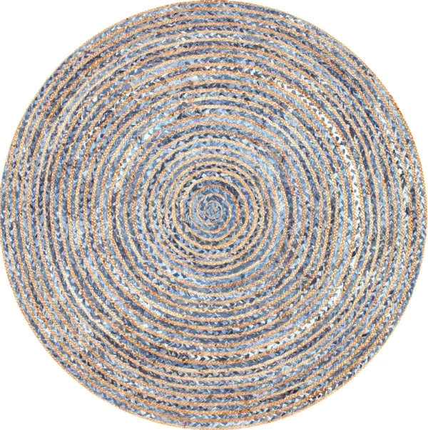 Hand Braided Jute And Denim Striped Rug