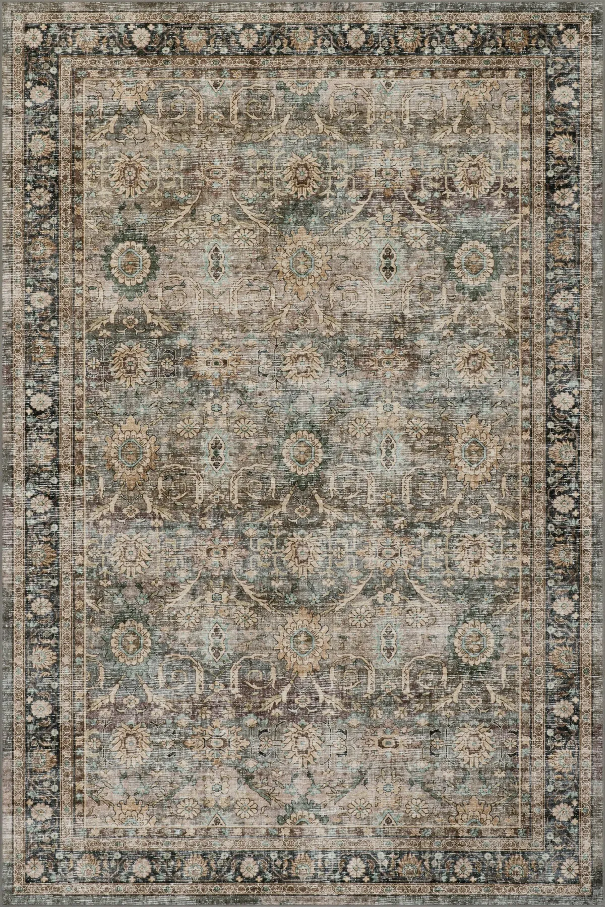 Hise Traditional Floral Washable Rug