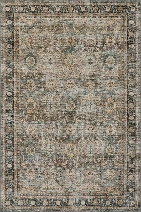 Hise Traditional Floral Washable Rug