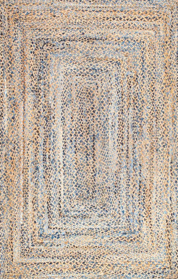 Hand Braided Twined Jute And Denim Rug