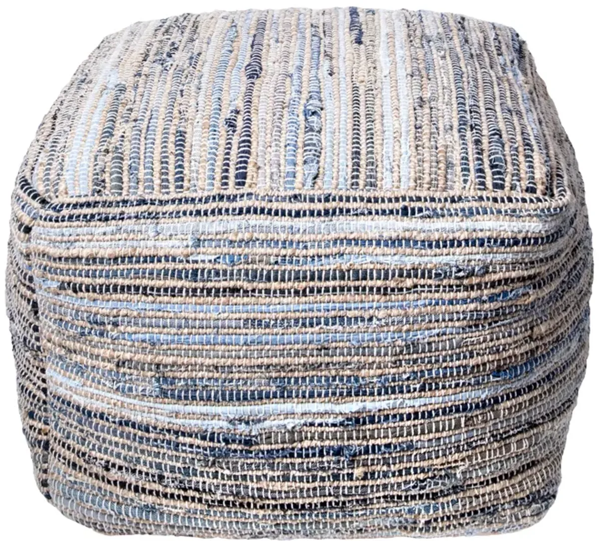 Knitted Jute and Denim Pouf