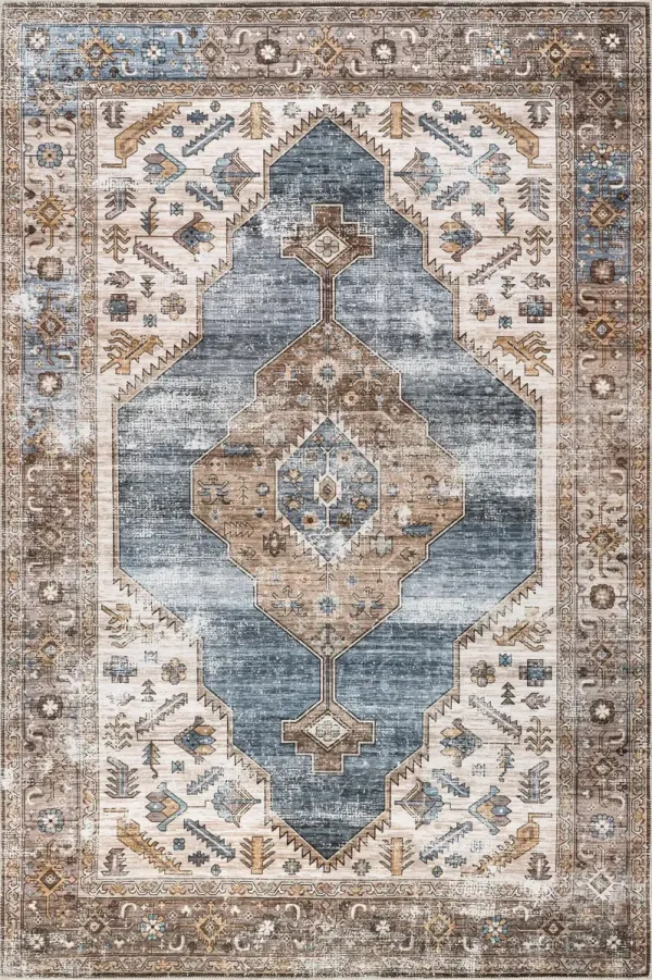 Native Iris Medallion Spill Proof Washable Rug