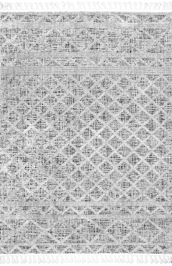 Modern Raised Lattice Tasseled Rug