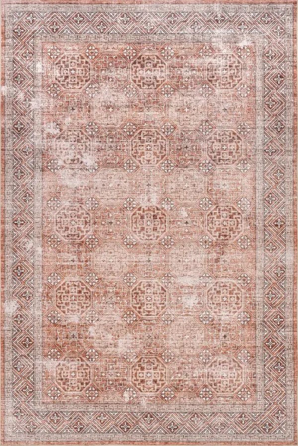 Kaylee Faded Trellis Border Spill Proof Washable Rug