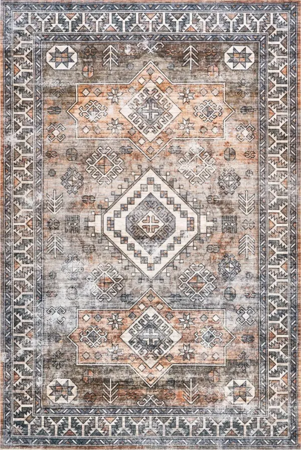 Faded Geometric Washable Rug