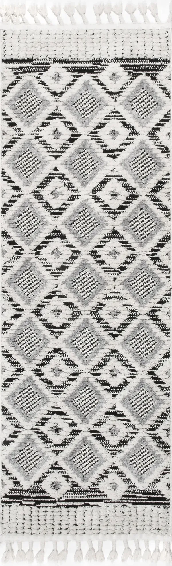 Shaggy Checkered Tiles Tassel Rug